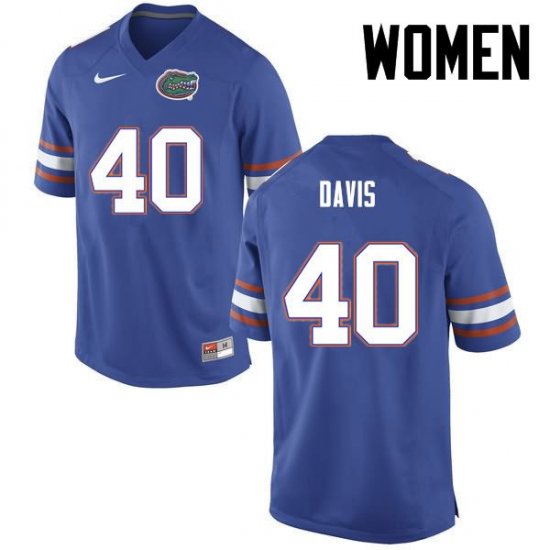 Women's Florida Gators #40 Jarrad Davis NCAA Nike Blue Authentic Stitched College Football Jersey HGP1562SU